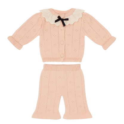 Knitted Ruffle Top & Pant Co-ord Set - Blush Pink