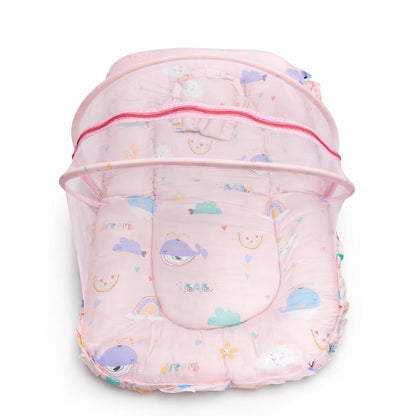 Baby Bedding Set With Mosquito Net & Head Support Pillow - Rainbow Whale