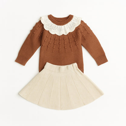 Knitted Ruffle Sweater & Skirt Set - Brownie Bloom