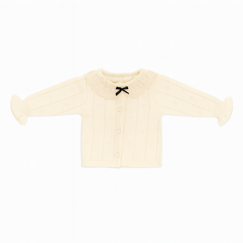 Knitted Baby Sweater - Vanilla Bow