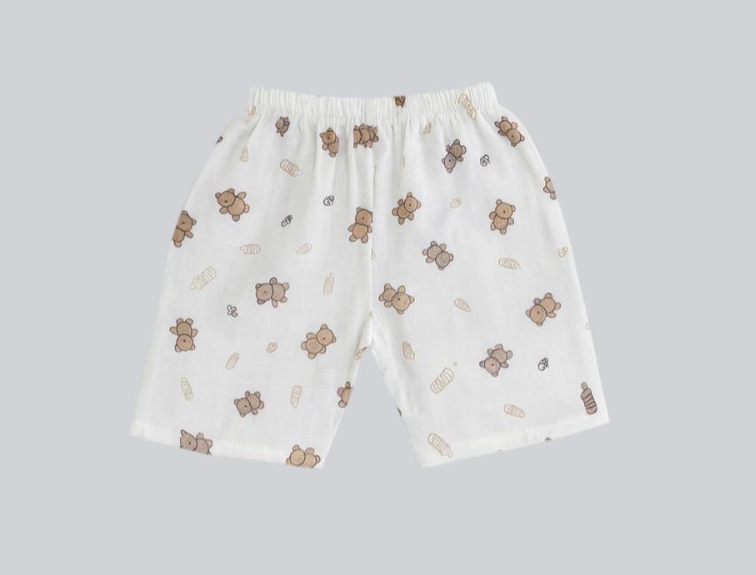 Half Sleeves Jhabla Set - Organic Cotton Muslin - Bear Snuggle