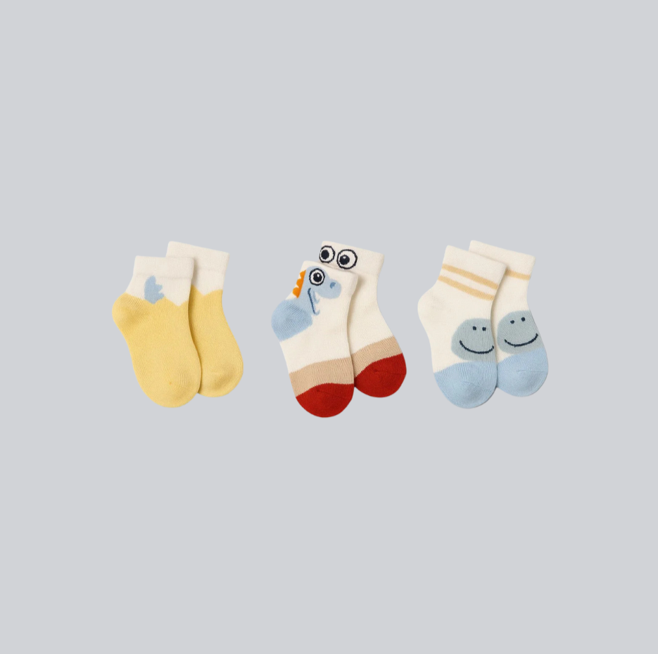Unisex Baby Socks- set of 3 Yellow, White