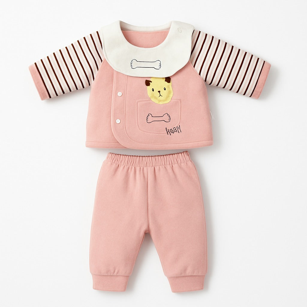 Warm Full Sleeves Co-ord Set With Bib - Pink Paw