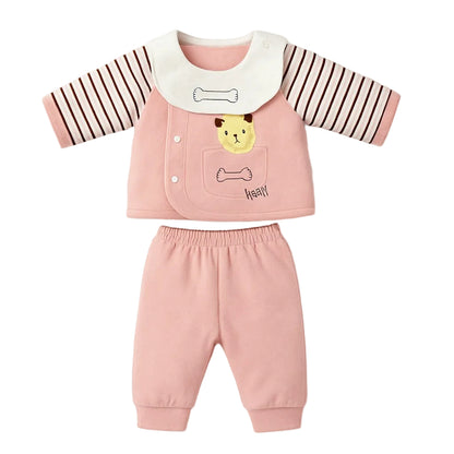 Warm Full Sleeves Co-ord Set With Bib - Pink Paw