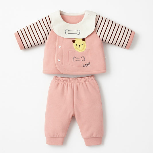 Warm Full Sleeves Co-ord Set With Bib - Pink Paw