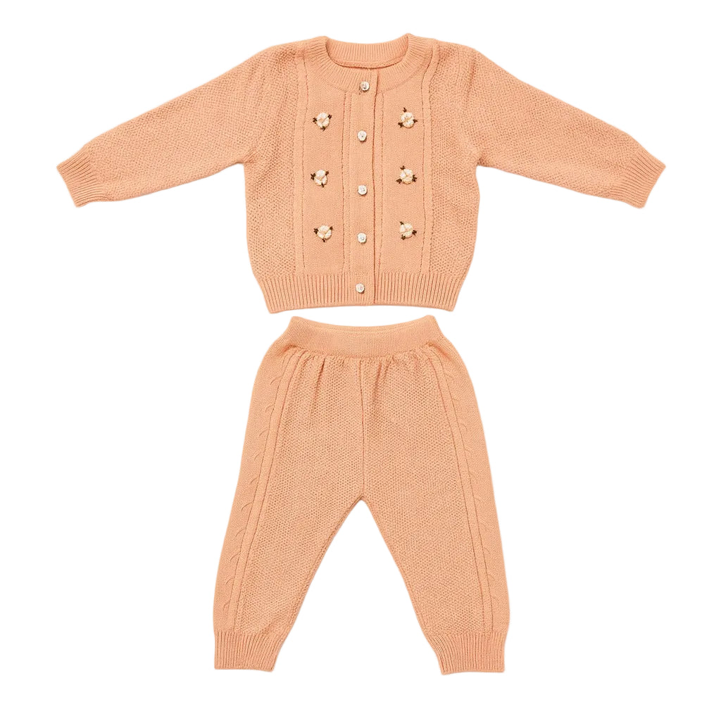 Knitted Top & Pant Co-ord Set - Peachy Blossom