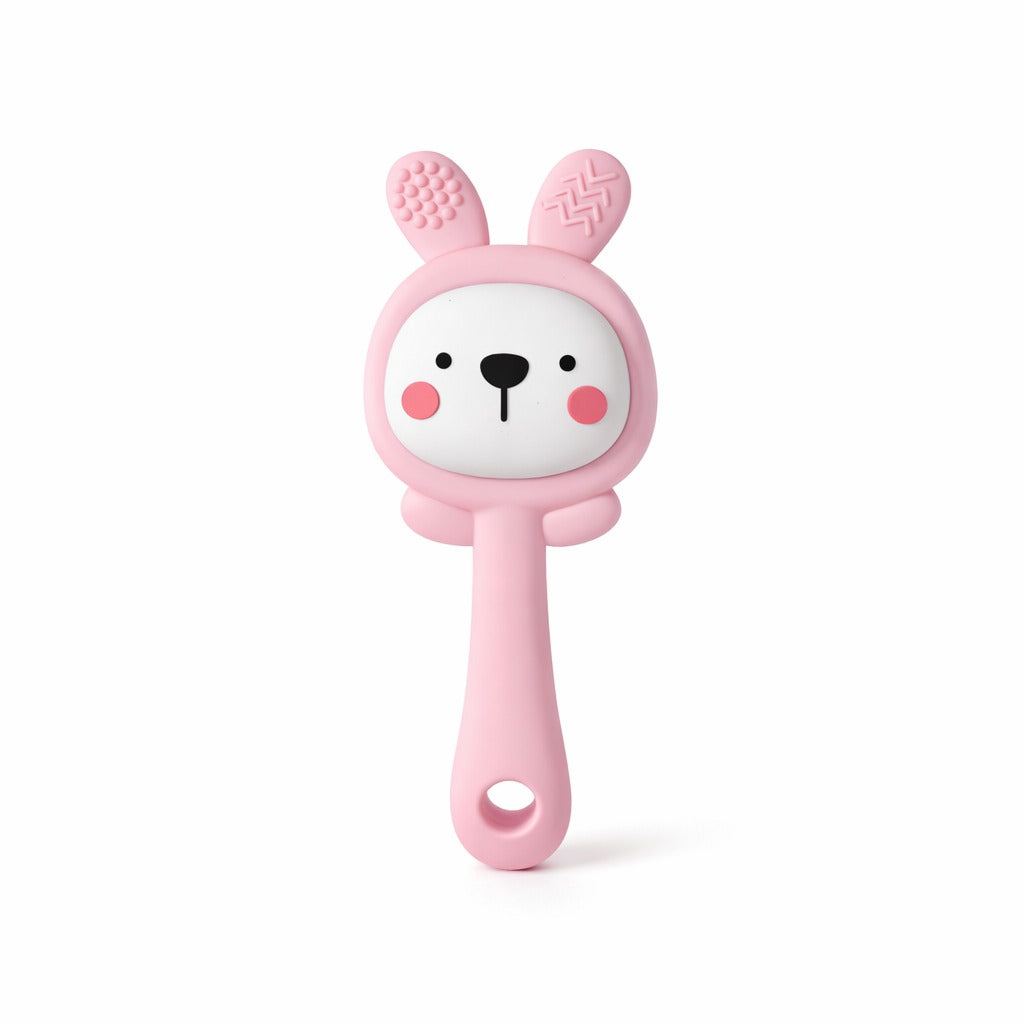Silicone Bunny Rattle Teether - Rosy Pink