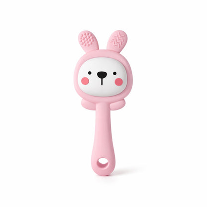 Silicone Bunny Rattle Teether - Rosy Pink