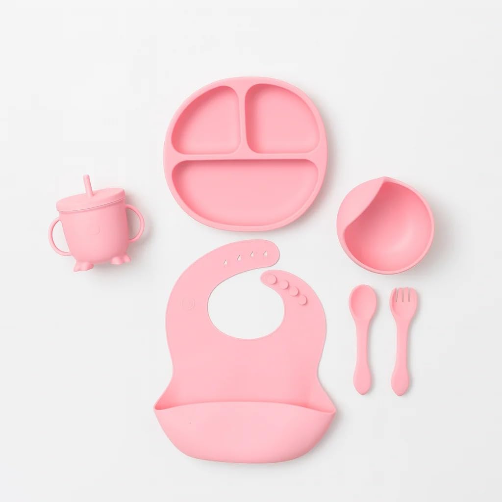 6 pcs Silicone Feeding Sets- Pink Round