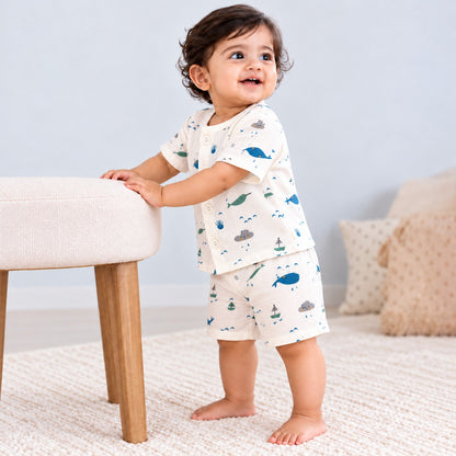 Half Sleeves Jhabla Set - Organic Cotton Muslin -  Whale Wiggles