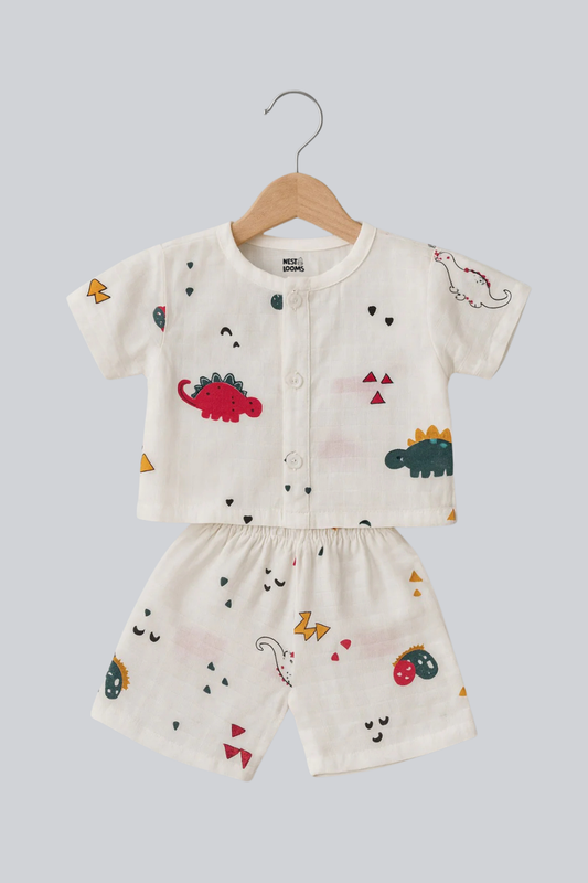 Half Sleeves Jhabla Set - Organic Cotton Muslin - Dinoland