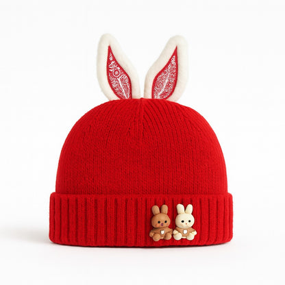 Woolen Bunny Beanie - Cranberry Hop