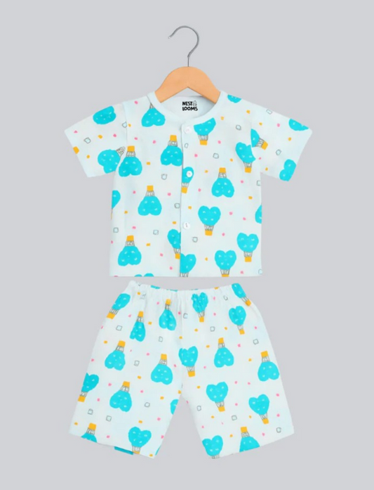 Half Sleeves Jhabla Set - Organic Cotton Muslin -  Cloud Ride