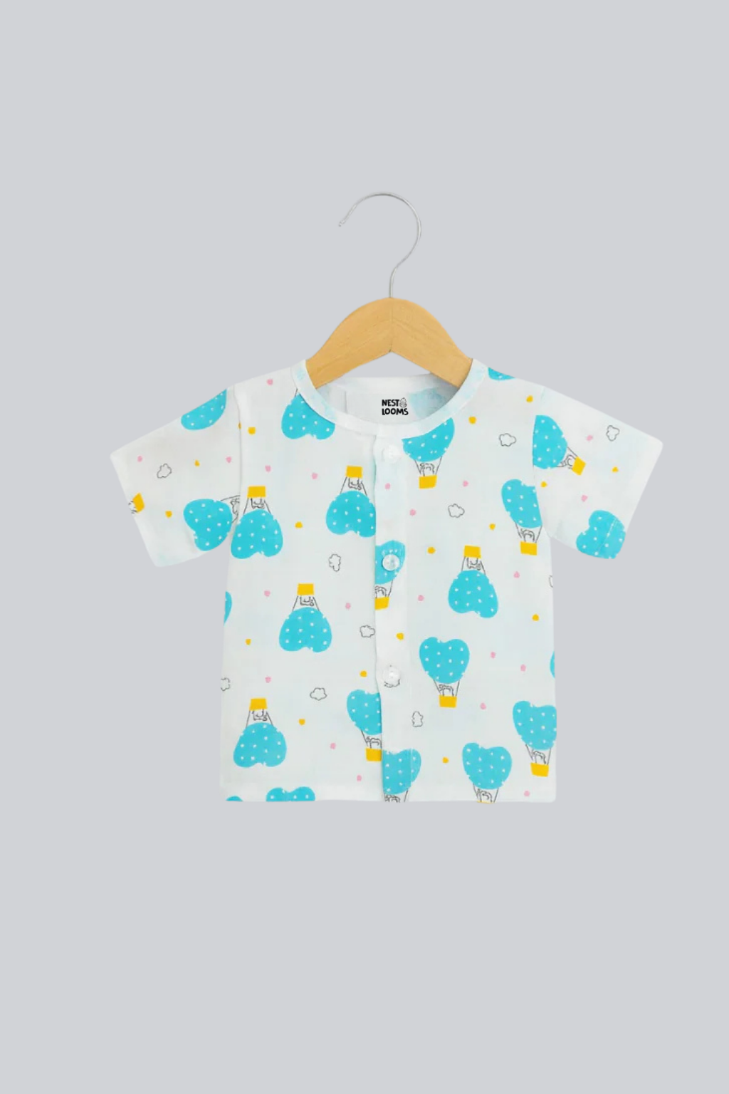 Half Sleeves Jhabla Set - Organic Cotton Muslin -  Cloud Ride