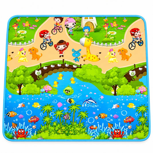 Reversible Baby Play Mat - Train Ride & Ocean Tide