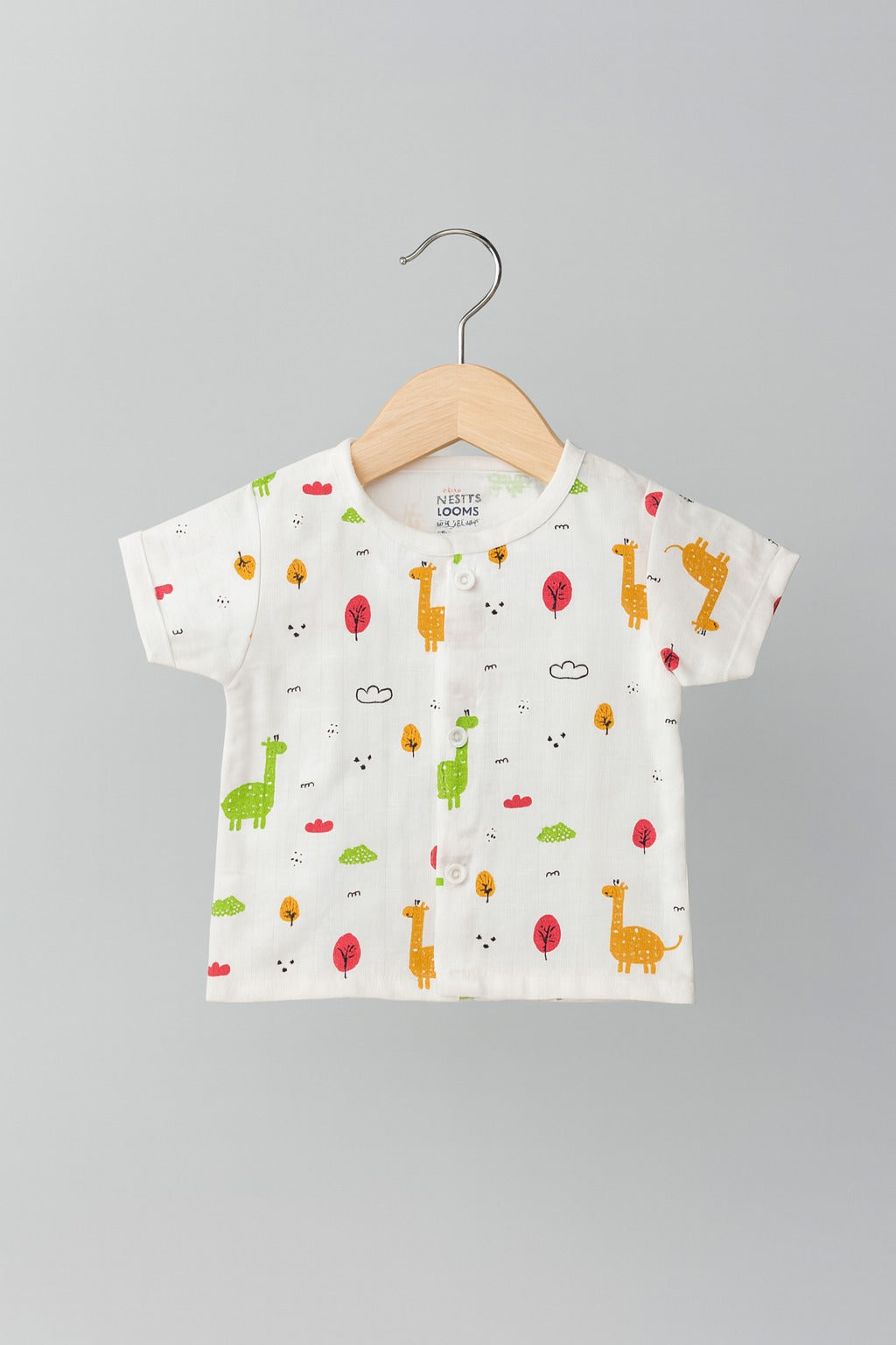 Half Sleeves Jhabla Set - Organic Cotton Muslin - Giraffe Safari