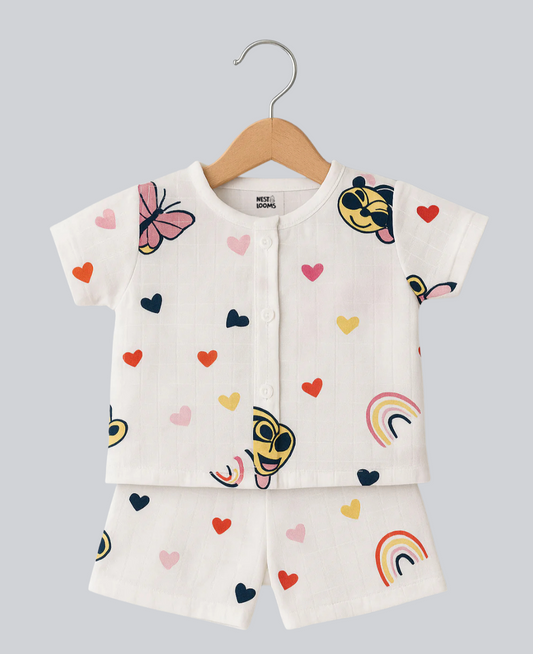 Half Sleeves Jhabla Set - Organic Cotton Muslin - Mickey Love