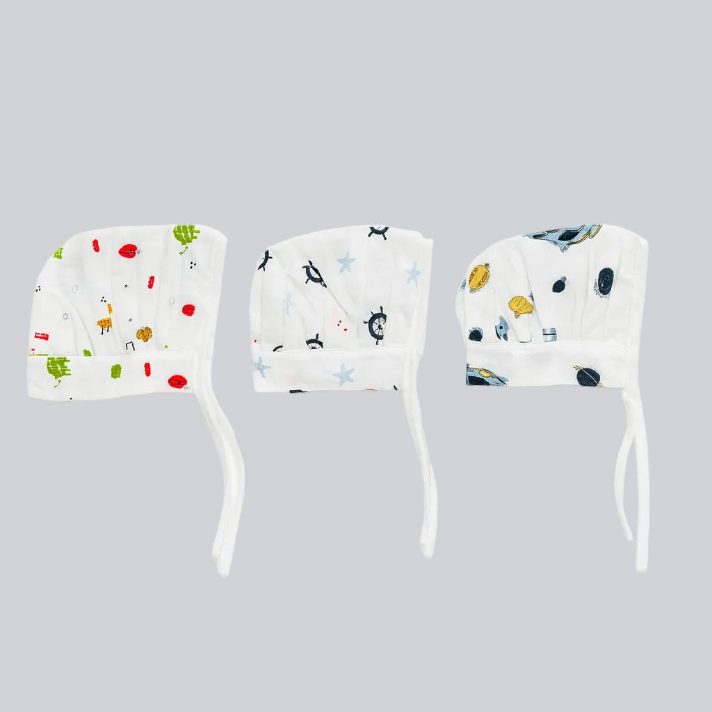 Muslin Dori Cap - Combo of 3 - Joyful Journeys