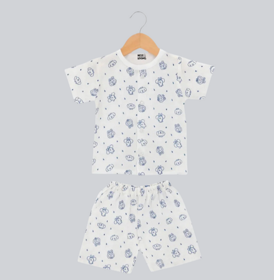 Half Sleeves Jhabla Set - Organic Cotton Muslin - Bunny & Bear