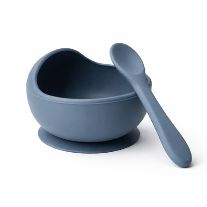 Silicone Suction Bowl & Spoon Set - Blueberry Blue