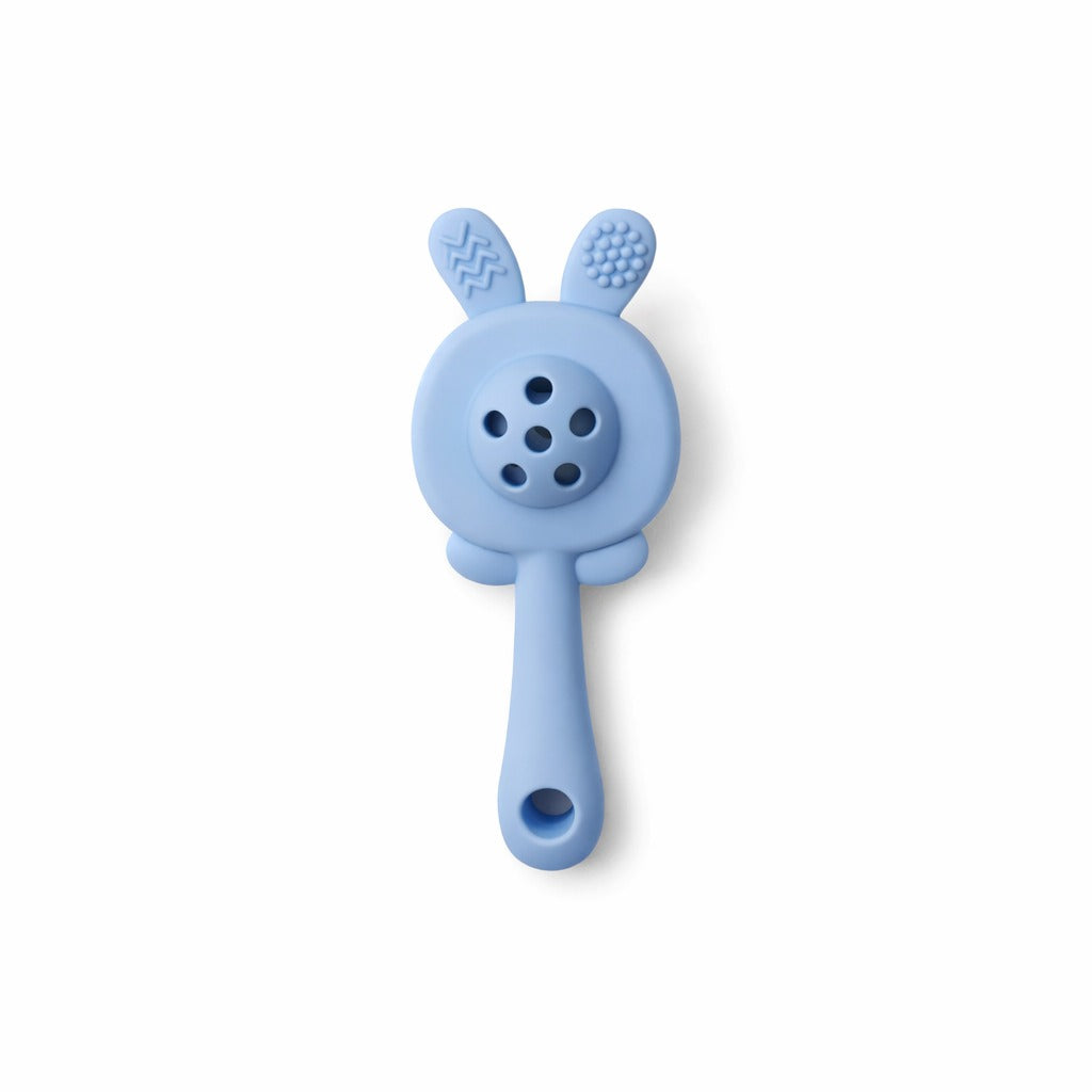 Silicone Bunny Rattle Teether - Powder Blue