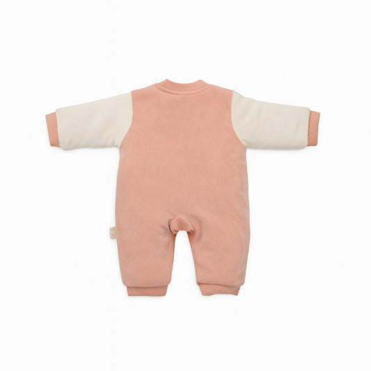 Baby Winter Romper With Snap Buttons- Pink Furry Puppy