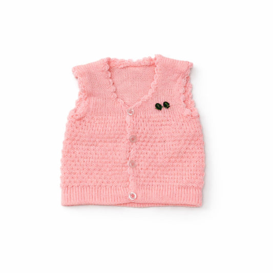 Woolen Vest V Neck - Baby Pink