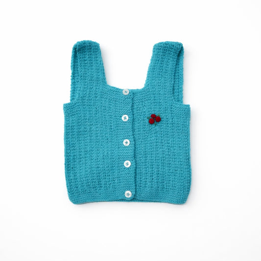 Woolen Vest Square Neck - Turquoise Blue