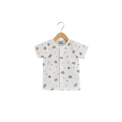 Half Sleeves Jhabla Set - Organic Cotton Muslin - Bear Snuggle
