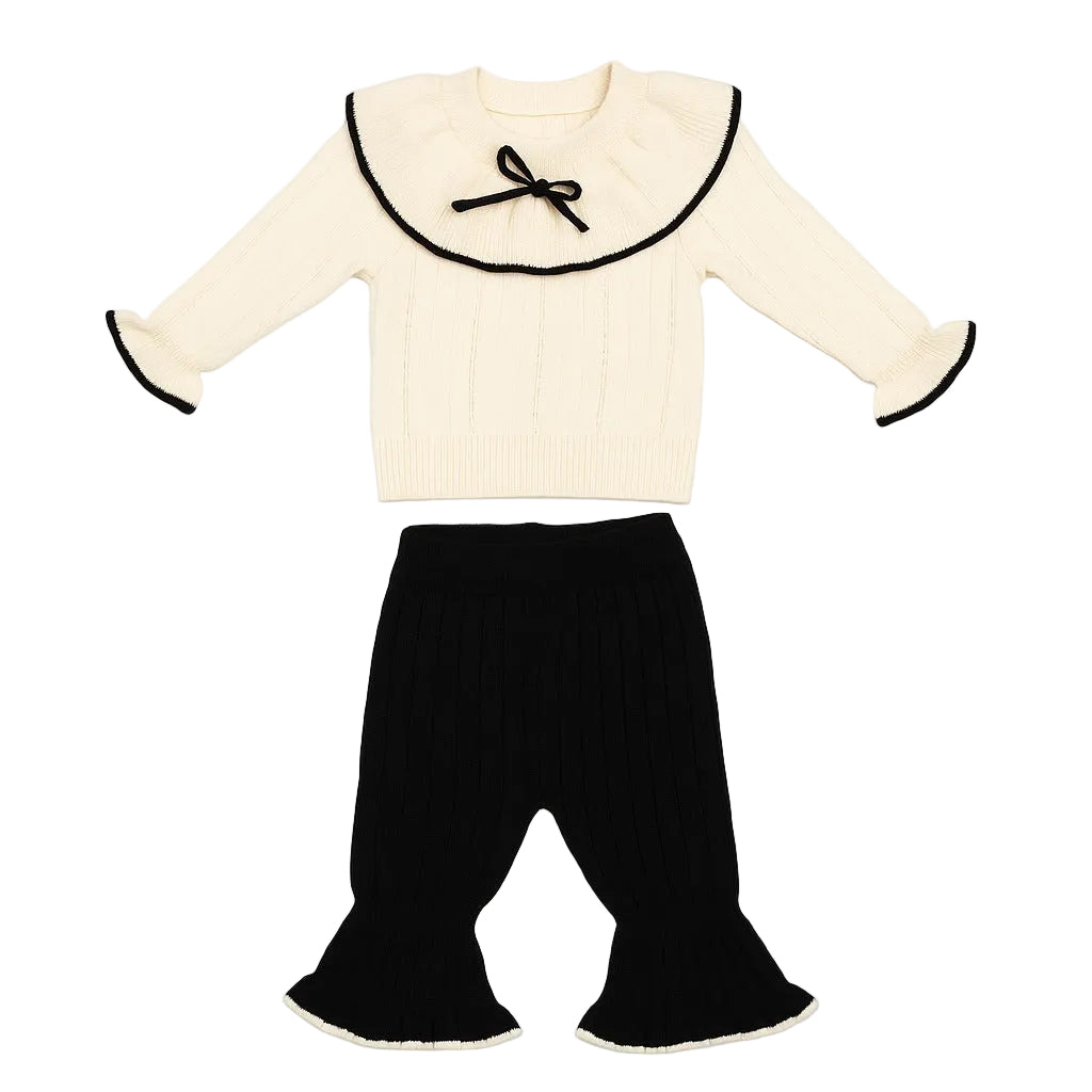 Knitted Ruffle Top & Pant Co-ord Set - Vanilla Whispers
