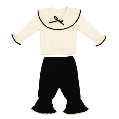 Knitted Ruffle Top & Pant Co-ord Set - Vanilla Whispers