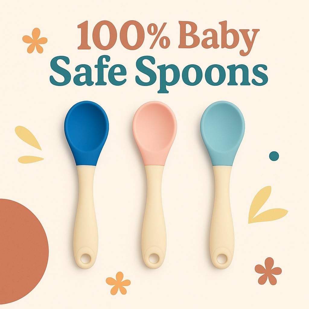 Baby Silicone Feeding Spoon With Silicone Handle - Set of 3 Mix Colour