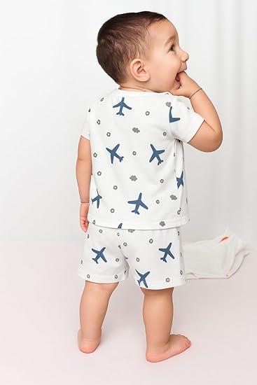Half Sleeves Jhabla Set - Organic Cotton Muslin -  Aeroplane rides