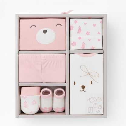 6 pcs Baby Clothing Gift Set - Pink Tiny Bear