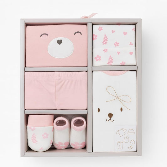 6 pcs Baby Clothing Gift Set - Pink Tiny Bear