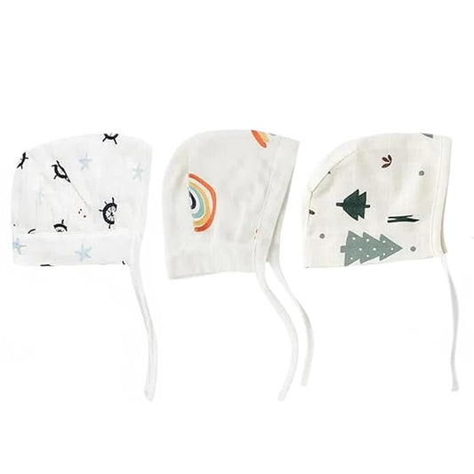 Muslin Dori Cap - Combo of 3 (Sailor Star, Rainbow, Christmas)