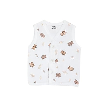 Sleeveless Jhabla With Button- Muslin - Bear Snuggle