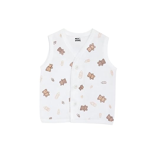Sleeveless Jhabla With Button- Muslin - Bear Snuggle
