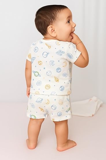 Half Sleeves Jhabla Set - Organic Cotton Muslin -  Galaxy Dreams