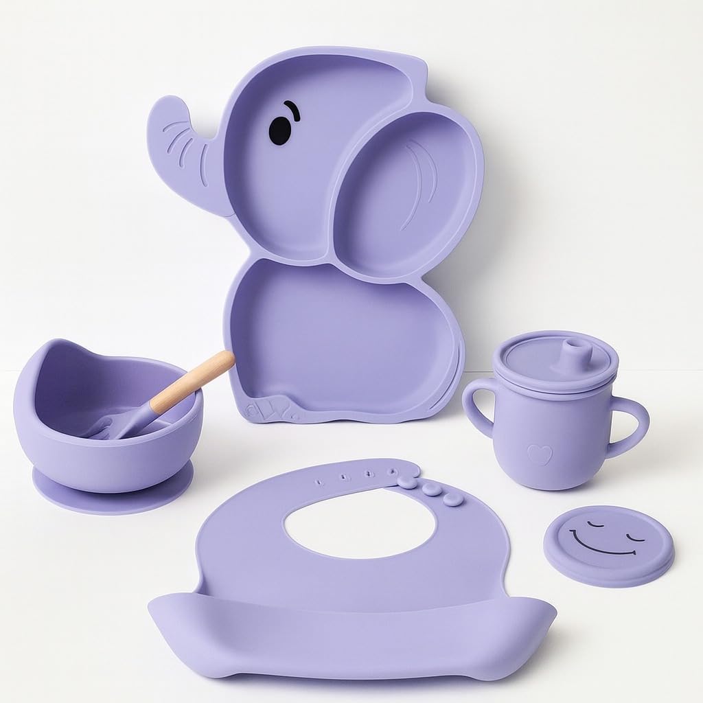 6 pcs Silicone Feeding Sets - Purple Elephant
