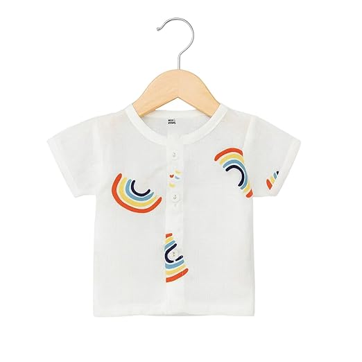 Half Sleeves Jhabla Set - Organic Cotton Muslin - Rainbow Dreams