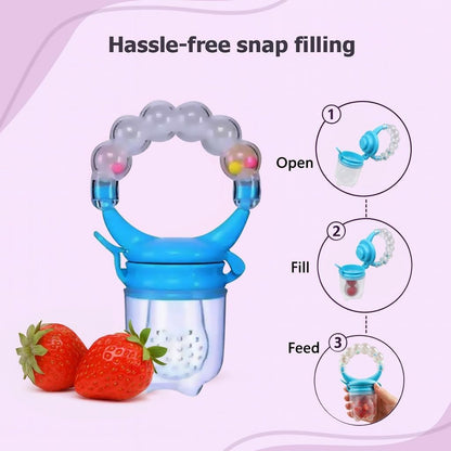 Silicone Fruit Nibbler - Blue Bubble Handle
