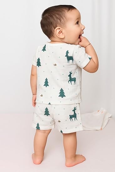 Half Sleeves Jhabla Set - Organic Cotton Muslin - Christmas wonderland
