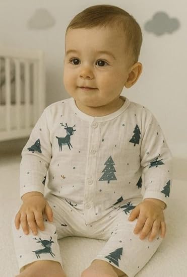 Muslin Full Sleeves Jhabla Set - Organic Cotton Muslin - Christmas Wonderland