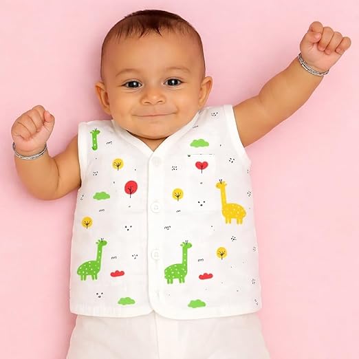 Sleeveless Jhabla With Button - Giraffe Safari