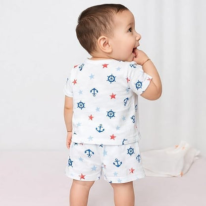 Half Sleeves Jhabla Set - Organic Cotton Muslin -  Sailor Star