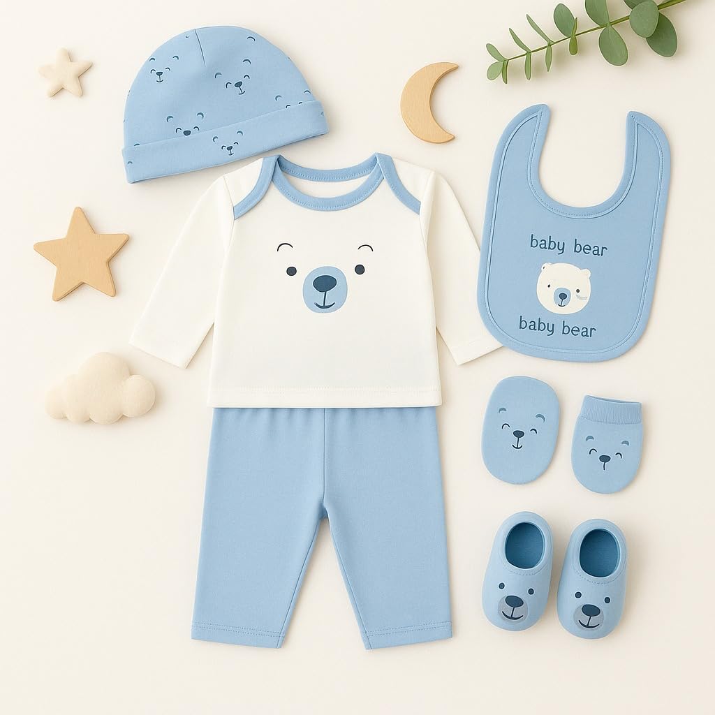 6 pcs Baby Clothing Gift Set - Blue Tiny Bear