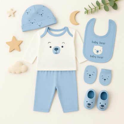 6 pcs Baby Clothing Gift Set - Blue Tiny Bear