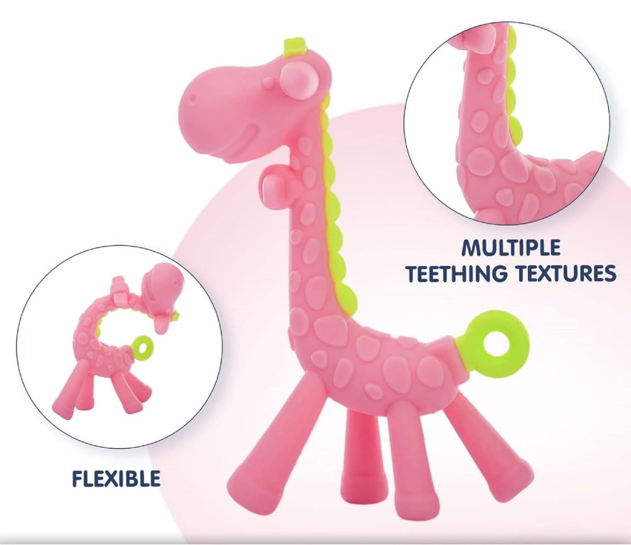 Silicone Giraffe Teether - (Pink)