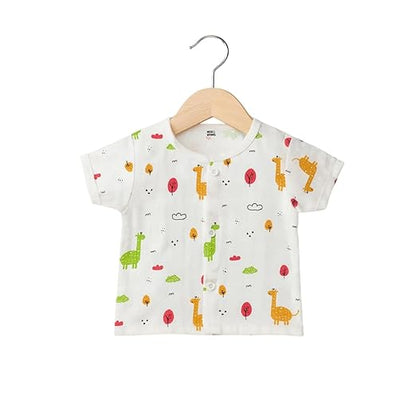 Half Sleeves Jhabla Set - Organic Cotton Muslin - Giraffe Safari